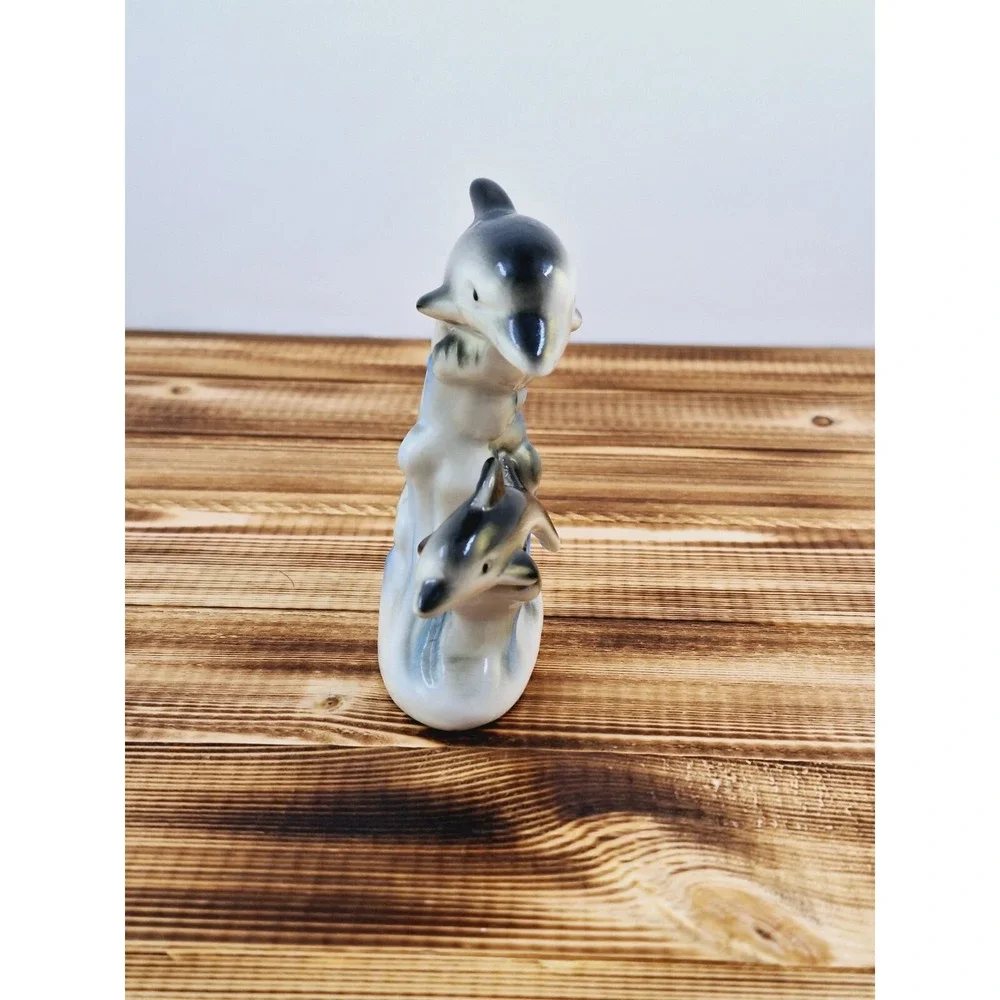 Vintage Miniature Dolphin Set Of 2 Porcelain Figurine‎